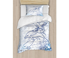 Sketch Scuba Diver Duvet Cover Set