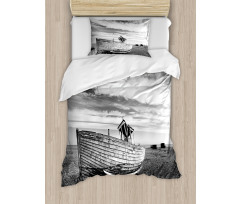 Wooden Boat on Beach Dusk Duvet Cover Set