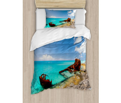 Ship Wreck on Beach Duvet Cover Set