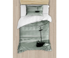 Wreck Boat on the Beach Duvet Cover Set