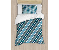 Grey and Blue Diagonal Duvet Cover Set