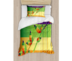 Floral Leaves Stripes Duvet Cover Set