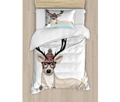 Hipster Deer with Glasses Duvet Cover Set