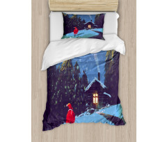 Santa Claus in Mountain Duvet Cover Set