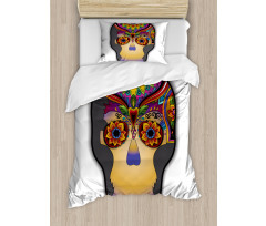 Colored Flower Skull Duvet Cover Set