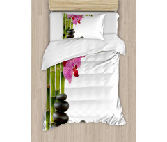 Pink Orchid and Bamboos Duvet Cover Set