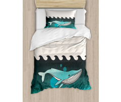 Whale near Palm Island Duvet Cover Set