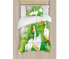 Goose Farm Lake Plants Duvet Cover Set