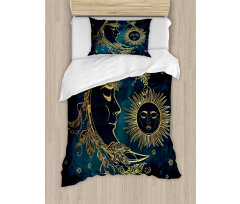 Moon with Boho Feathers Duvet Cover Set