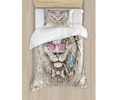 Lion Head Hipster Style Duvet Cover Set