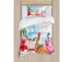 Dessert and Flower Art Duvet Cover Set