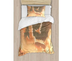 Plane in Sunset Cloud Duvet Cover Set