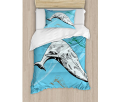 Ocean Whales Hand Drawn Duvet Cover Set