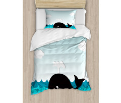 Whale in Wavy Ocean Duvet Cover Set