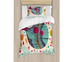 Colorful Whales Plants Duvet Cover Set