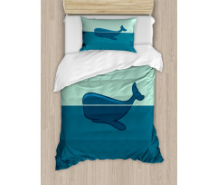 Blue Whale in the Sea Duvet Cover Set