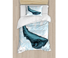 Whale with Striped Wave Duvet Cover Set