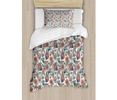 Motifs with Flower Leafs Duvet Cover Set