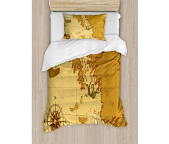 Old Map with Ship Compass Duvet Cover Set