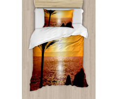 Girl Tropic Beach with Sunset Duvet Cover Set