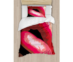 Woman Red Lips Charming Mouth Duvet Cover Set