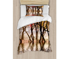 Fall Season River with Trees Duvet Cover Set