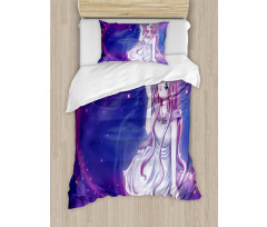 Purple Anime Fairy Sitting Duvet Cover Set