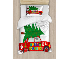 Red Vintage Car Elf Duvet Cover Set