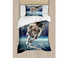 Astronaut Floats Outer Space Duvet Cover Set
