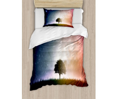 Tree in Field with Stars Duvet Cover Set