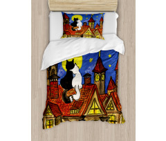 2 Lover Cats with Sky Duvet Cover Set