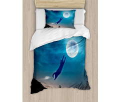 Cat Catching Moon Stars Duvet Cover Set