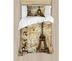 Eiffel Tower on Grunge Wall Duvet Cover Set