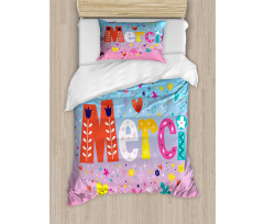French Words with Hearts Duvet Cover Set