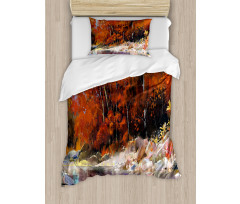 Autumn Forest with Rock Duvet Cover Set