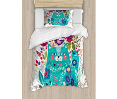 Kitty with Flower and Bird Duvet Cover Set