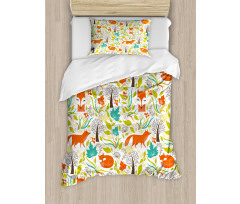 Wild Fox Wolf Flower Duvet Cover Set