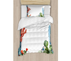 Cactus Flowers Birds Duvet Cover Set