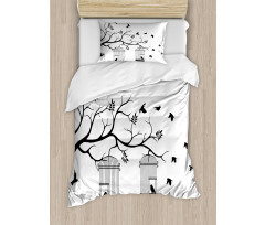 Birds Flying to Cages Duvet Cover Set