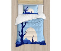 Rising Moon in Forest Duvet Cover Set