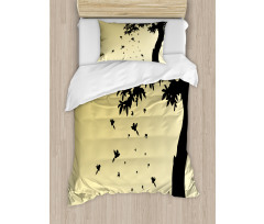 Tree with Falling Leaves Duvet Cover Set