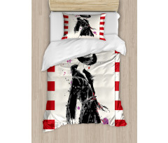 Modern Woman in Coat Duvet Cover Set