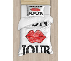 Vintage Bon Jour Words Duvet Cover Set