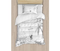 Sketch with Boat Palms Duvet Cover Set