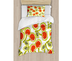 Cherry and Leaves Pattern Duvet Cover Set