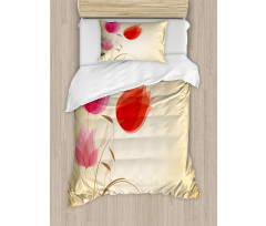 Hazy Red Flowers Nature Duvet Cover Set