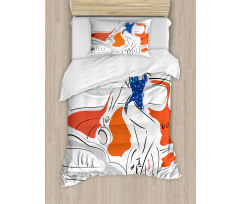 Woman Sketch in Polka Duvet Cover Set