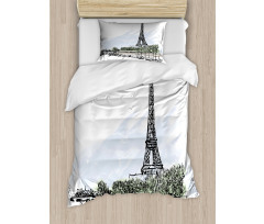 Eiffel Tower Birds Trees Duvet Cover Set