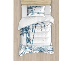 Palm Tree Boat Sketch Duvet Cover Set