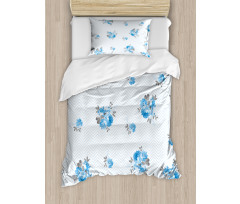 Blue Color Romantic Flower Duvet Cover Set